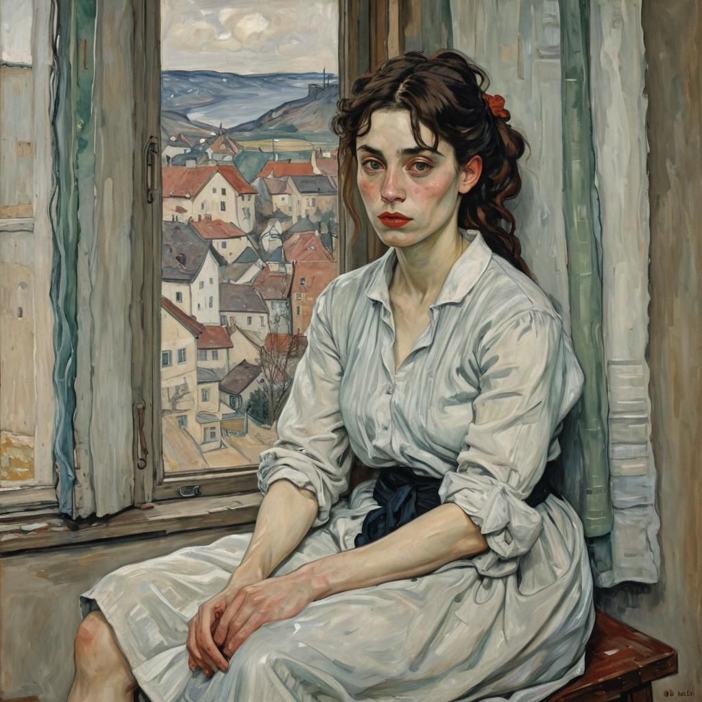 Lonely RPG Character by Window, Expressionist Style