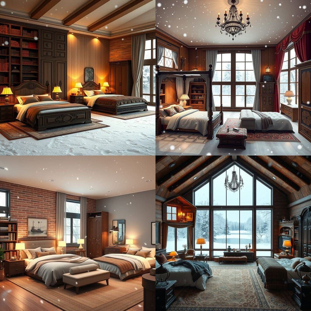 Cosy Bedrooms in Snowy Countryside Ambience