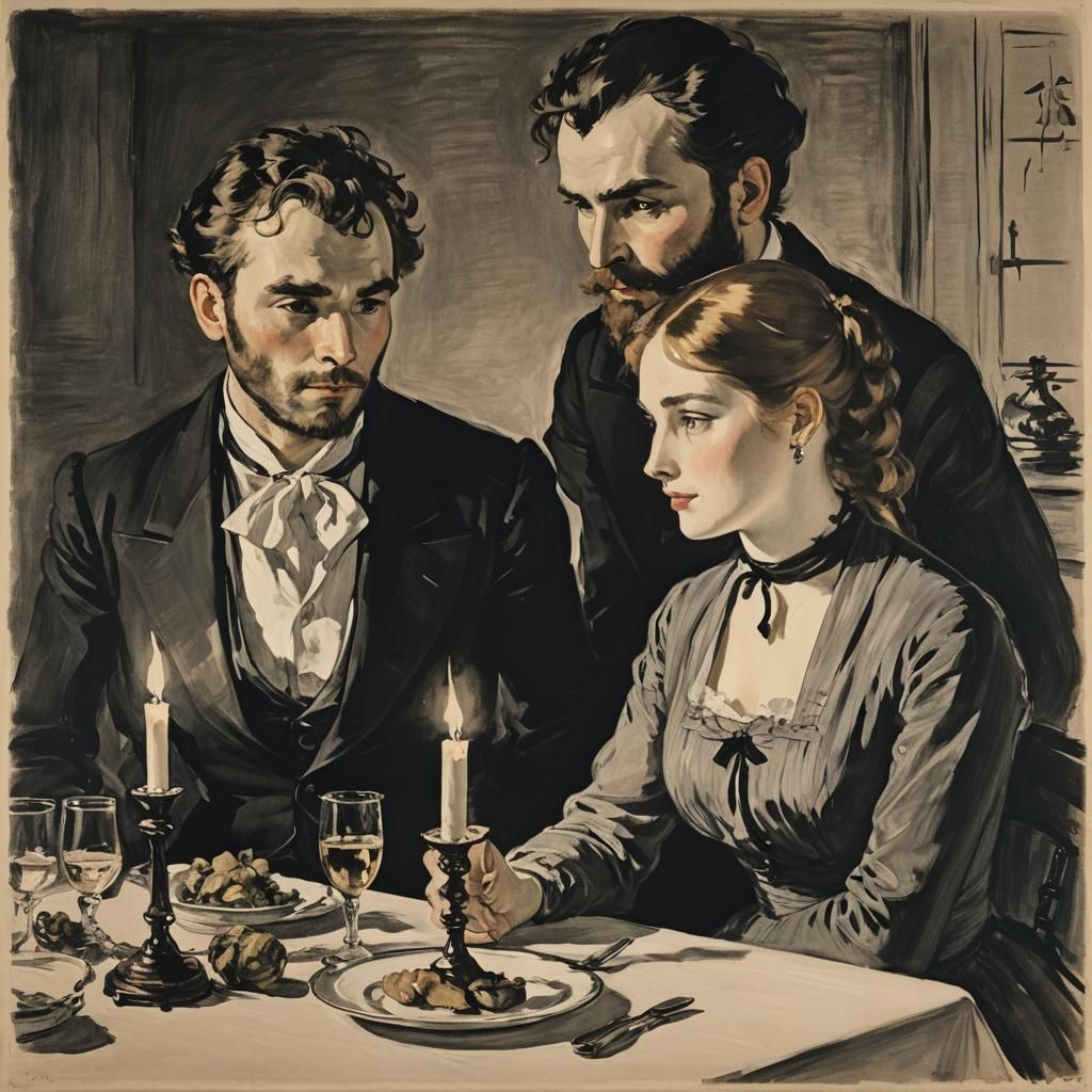 Romantic Candlelight Dinner in Impressionist Style
