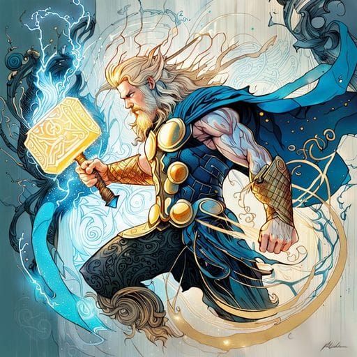 Thor God of Thunder in Filigree Ink Flow Art