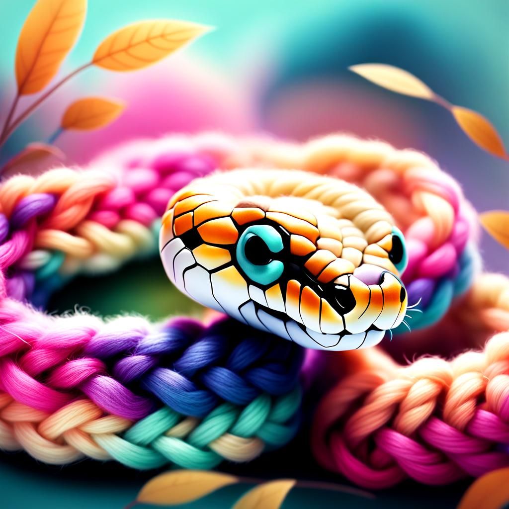 Adorable Yarn Snake in Whimsical Digital Art