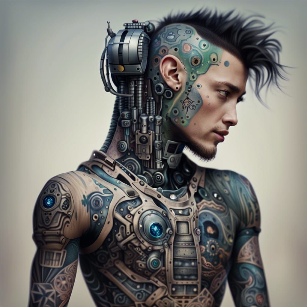 Realistic Tattooed Robot