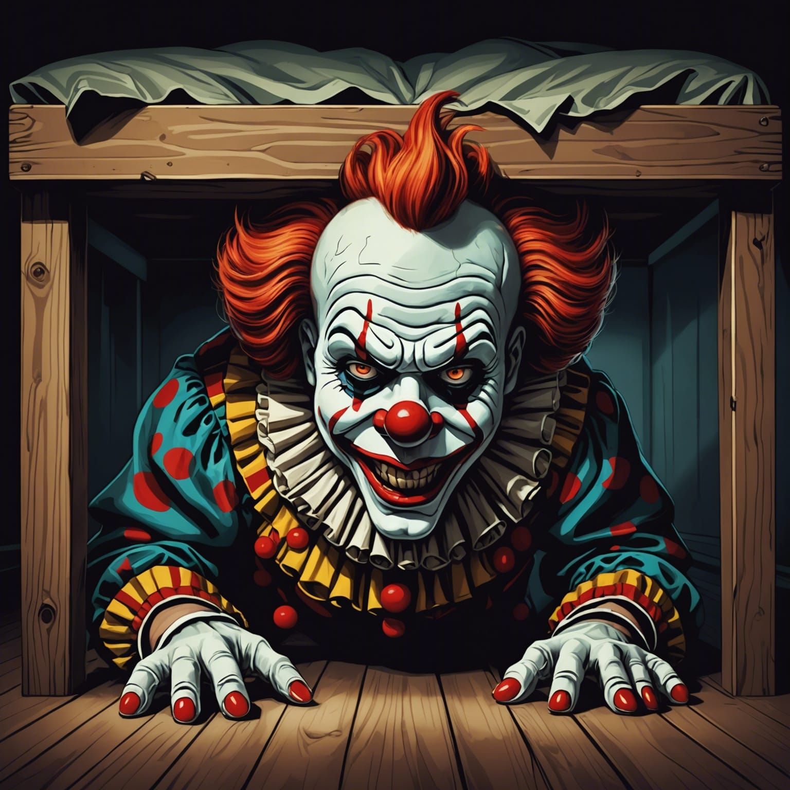 Creepy Clown Hiding Under Bed