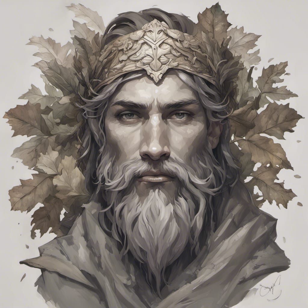 Mystical Druid Portrait with Oak Headdress