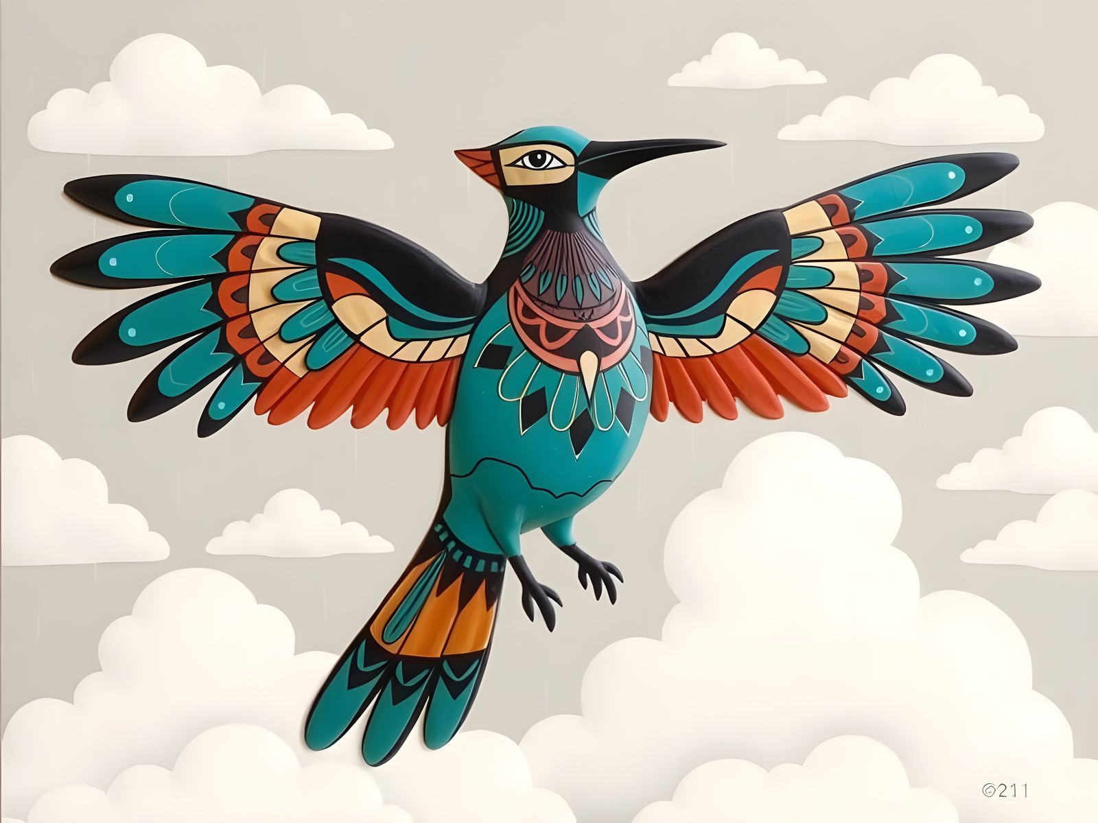 Native American Rain Bird Mythology in Pueblo Pottery Style