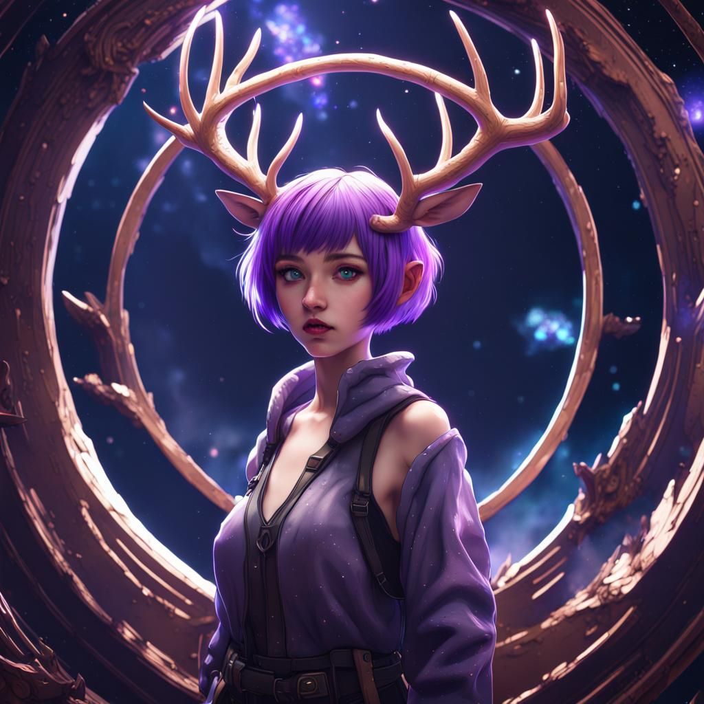 Anime Deer Girl Emerges From Space Portal