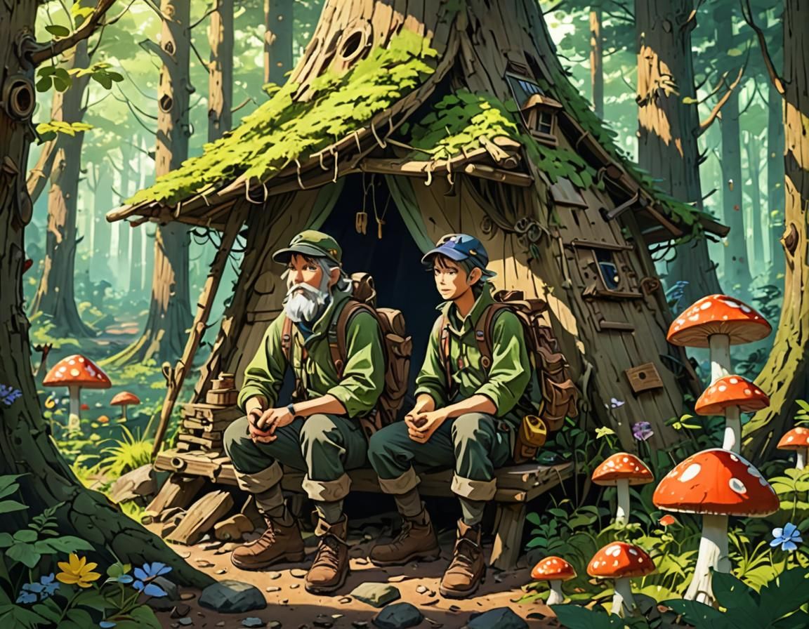 Anime Woodsman at Forest Camp with Fractal Details