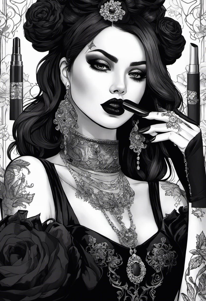 Gothic Girl Applying Lipstick: Artstation Masterpiece