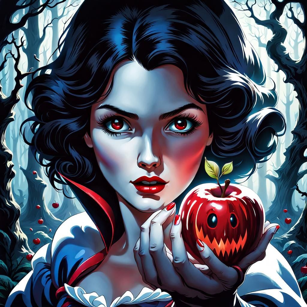 Snow White and the Poisoned Apple in Dark Forest
