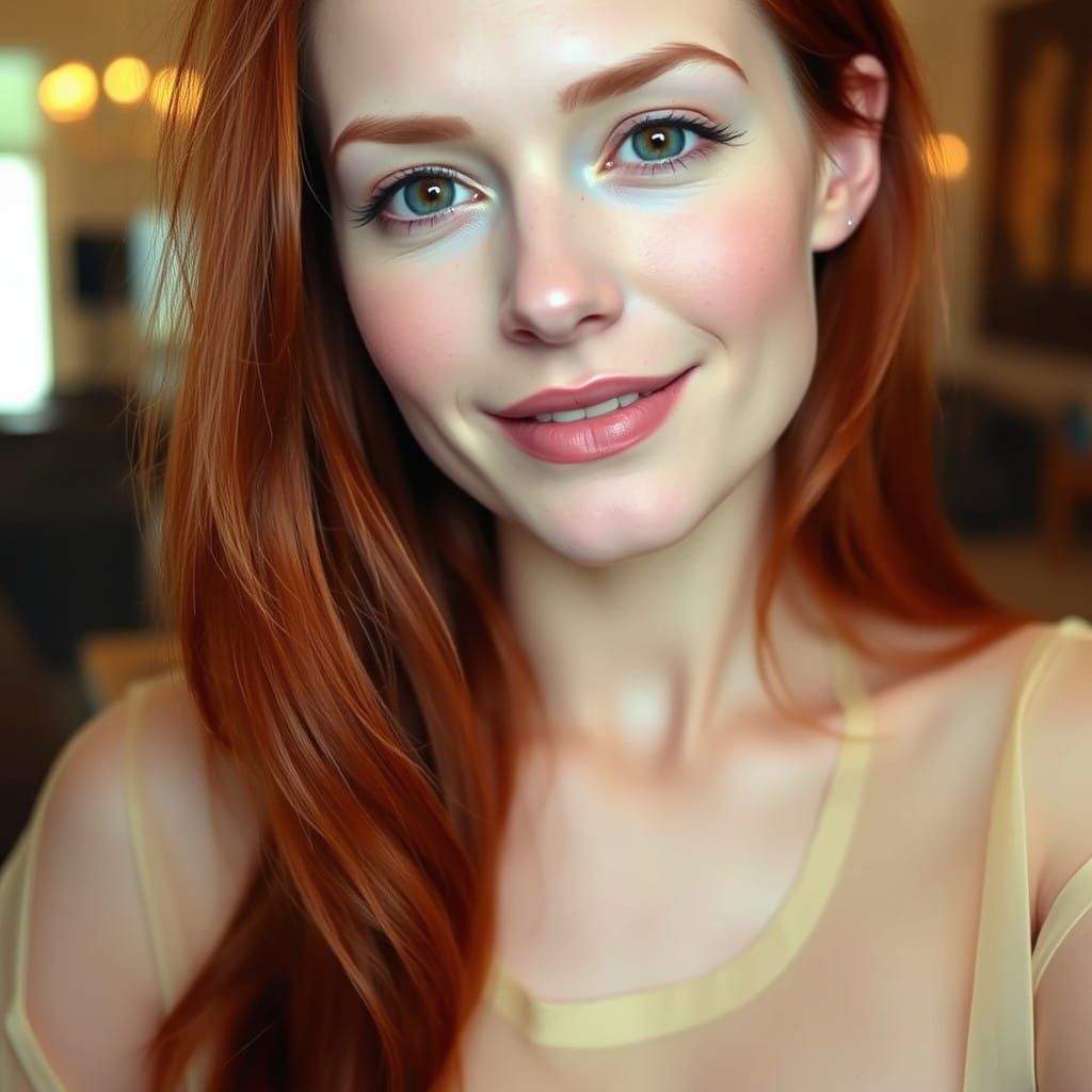 A Red Haired Beauty Poses with Subtle Smile