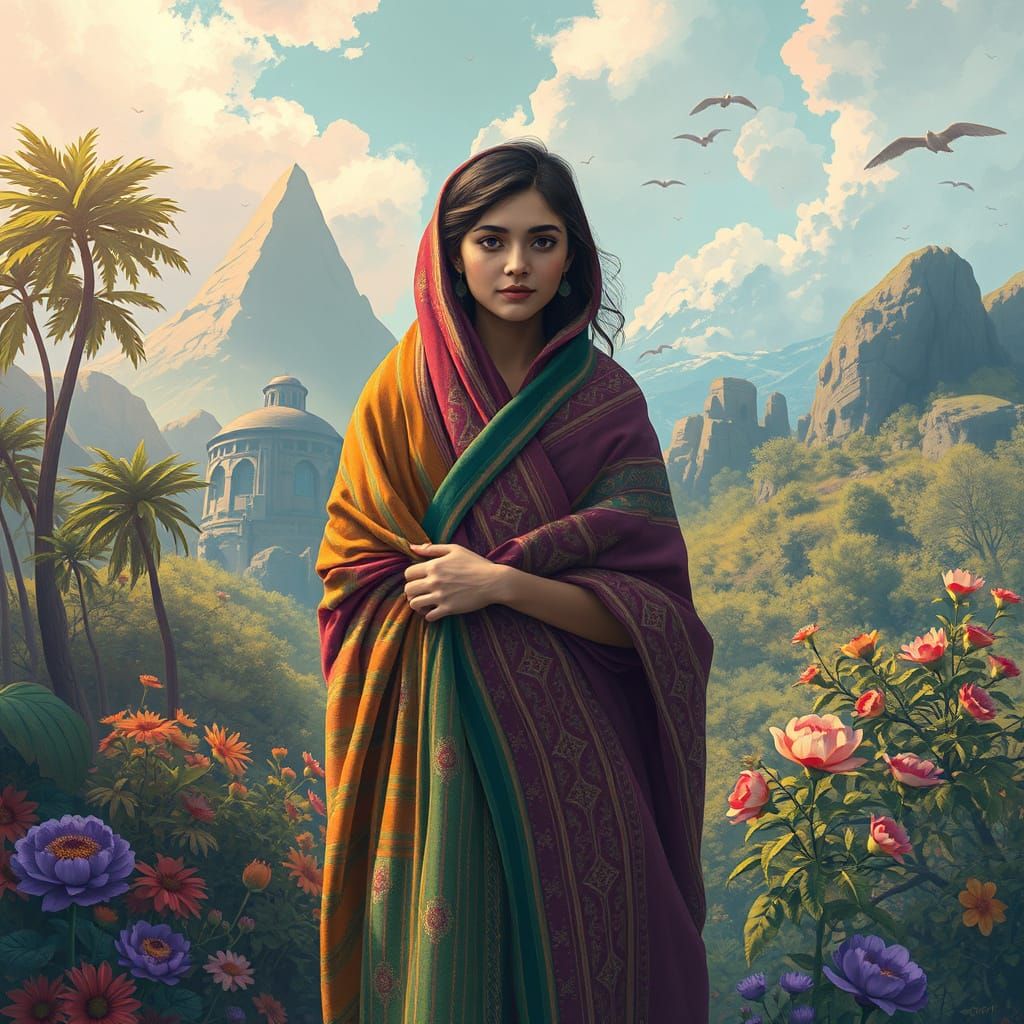 Ethereal Woman in Dreamy Landscape, Digital Art