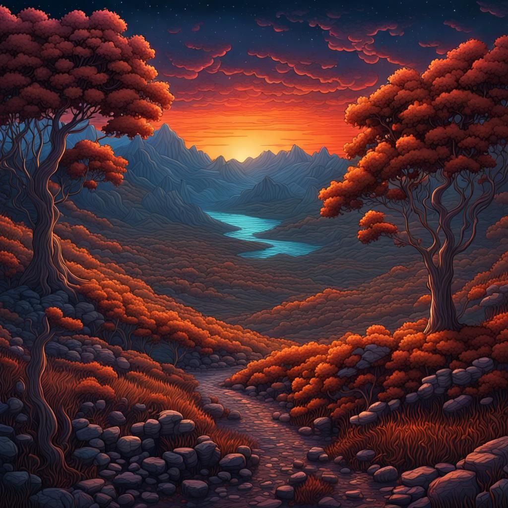 Illuminated Couple in a Dark Landscape: Photorealistic Art