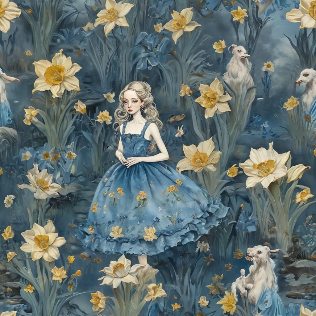 Surreal Monster Woman in Daffodil Dress, Dali Style