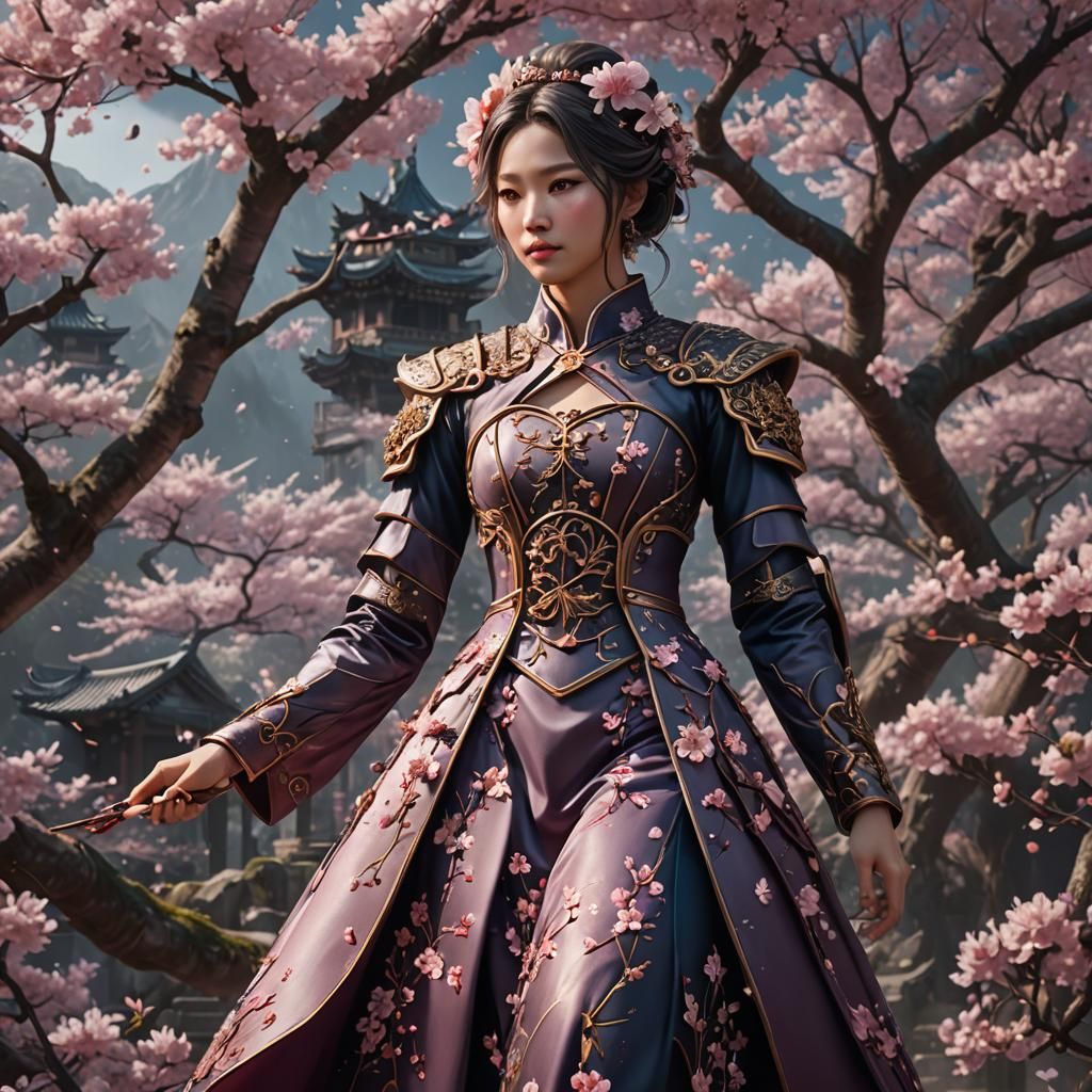 Cherry Blossom Dress in Detailed Matte Painting