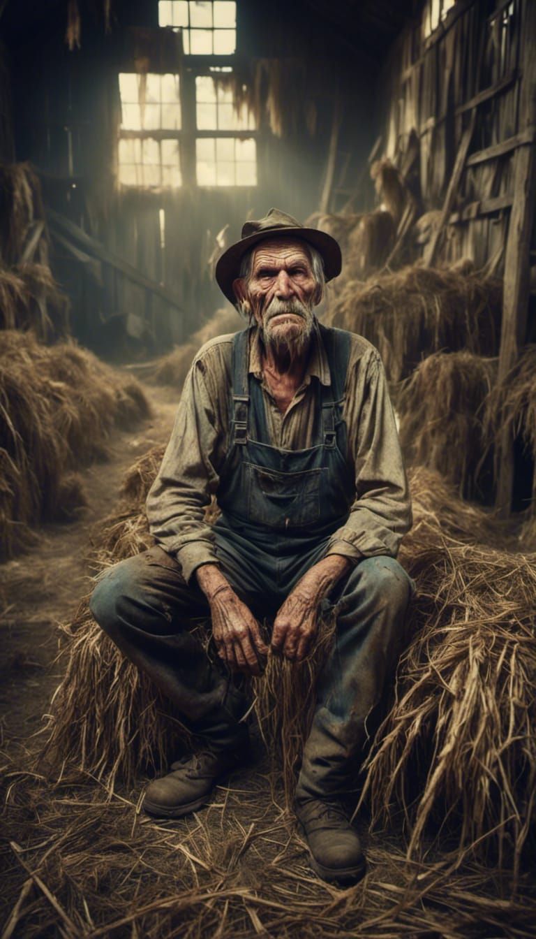 Macabre Farmhand Portrait in Horror Style