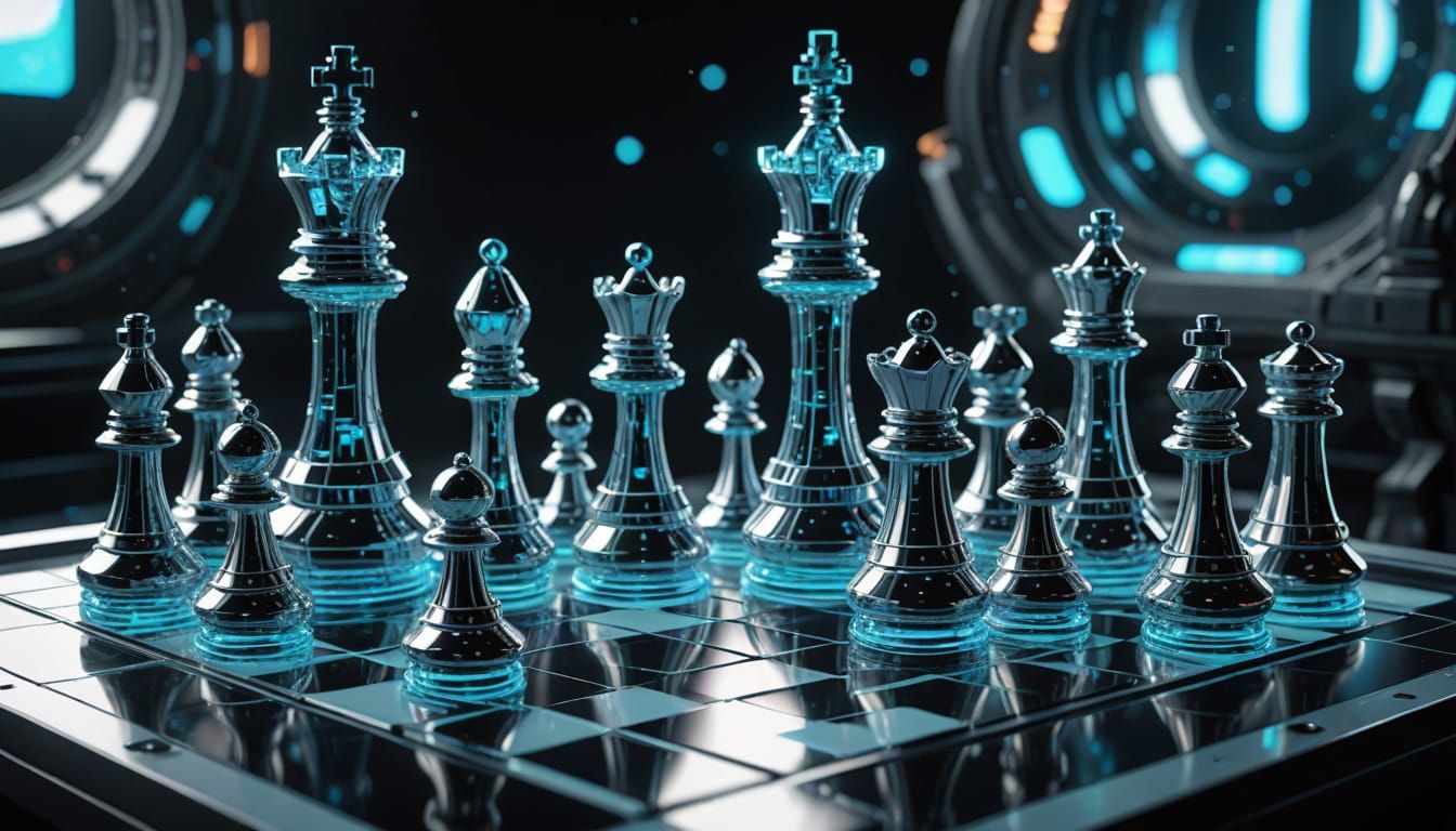 Futuristic Chess Set on Spaceship in Sci-Fi Style