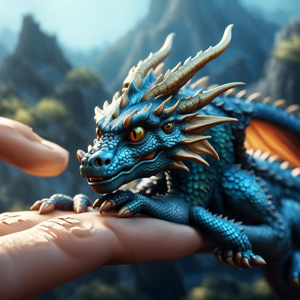 Mini Dragon on Finger: Detailed Matte Painting
