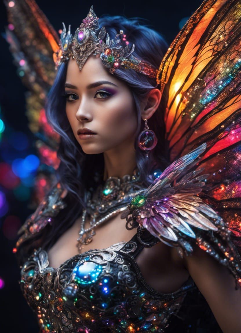 Glittering Fairy Warrior with Celestial Wings