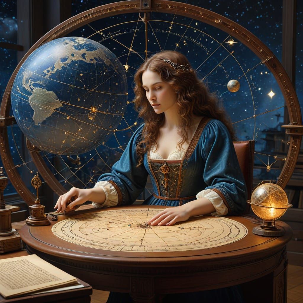 Renaissance Woman Maps the Cosmos in Da Vinci Style