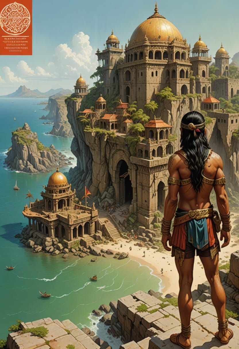 Ancient Hindu Coastal Metropolis in Heroic Fantasy Style
