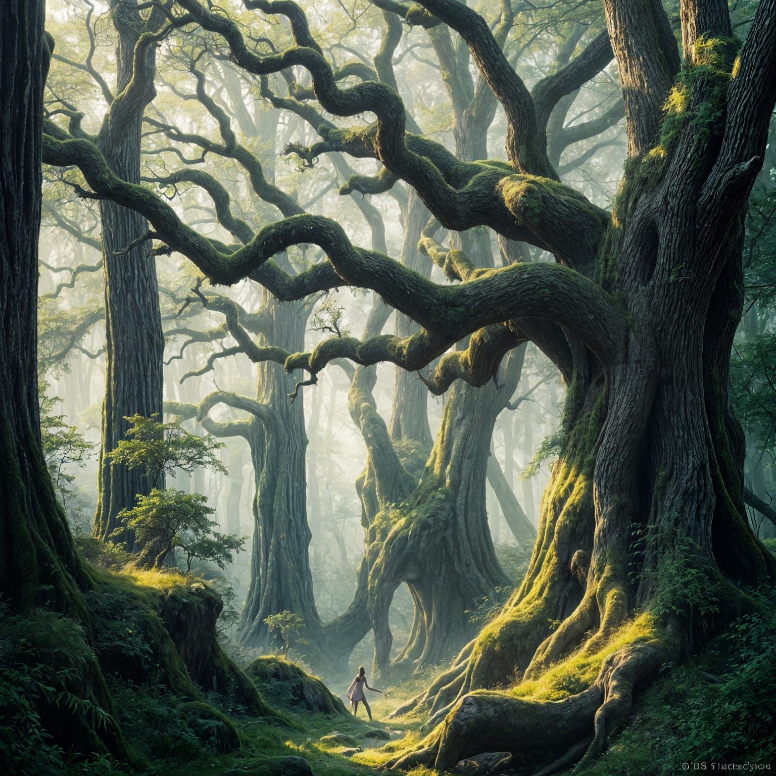 Ethereal Trees Unite in Whispers of Sunrise