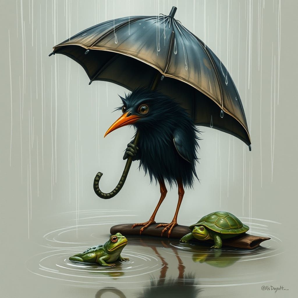 Rainy Day Birds with Friends in Watercolor