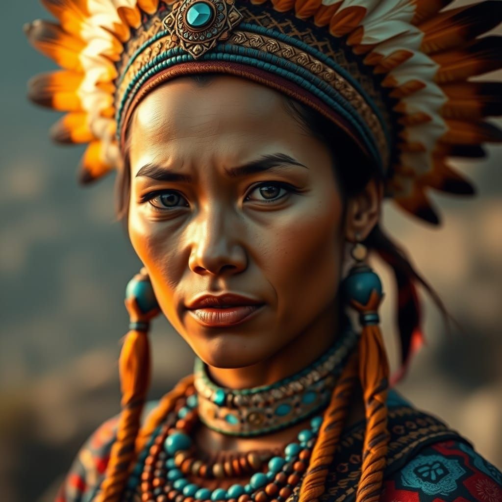 Indigenous Woman Portrait in Vibrant, Hyper-Realistic Style