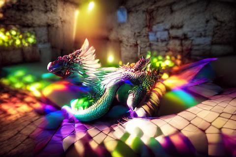Iridescent Dragon in Flickering Volumetric Light