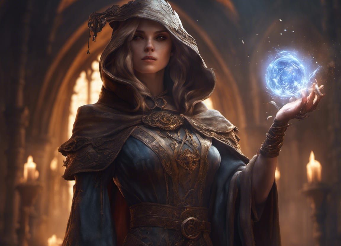 Medieval Female Mage in Dark Fantasy Style