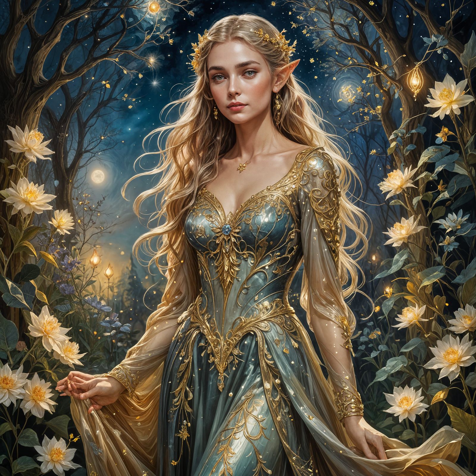 Gilded Elf Portrait in Ethereal Style