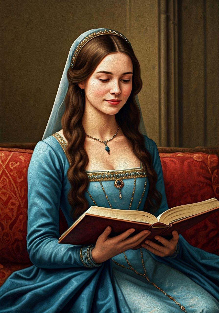Medieval Princess Reads Book in Palace Oil Painting