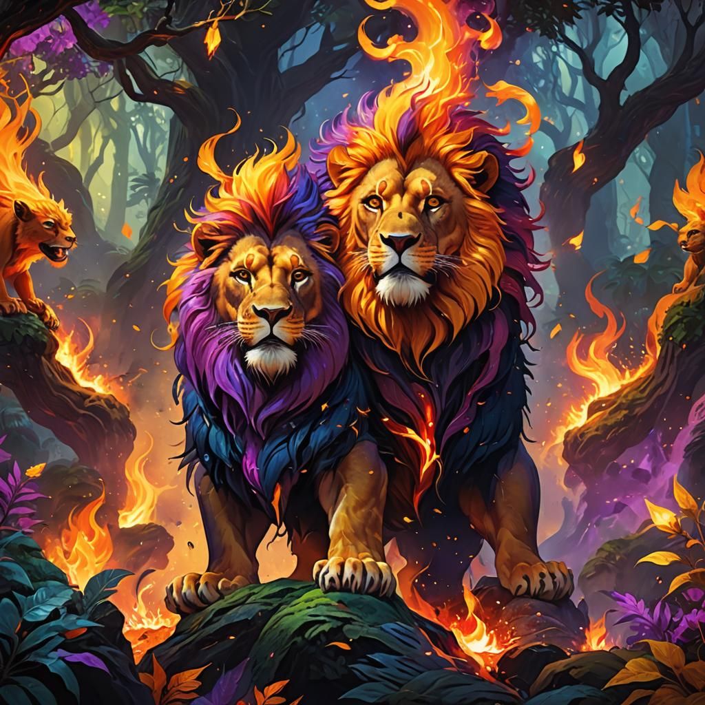 Lion and Monkey Merge in Mystical Jungle Fire
