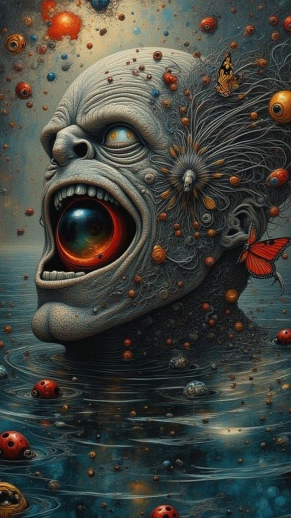 Photorealistic Man Submerged in Liquid Metal with Fractal Fa...