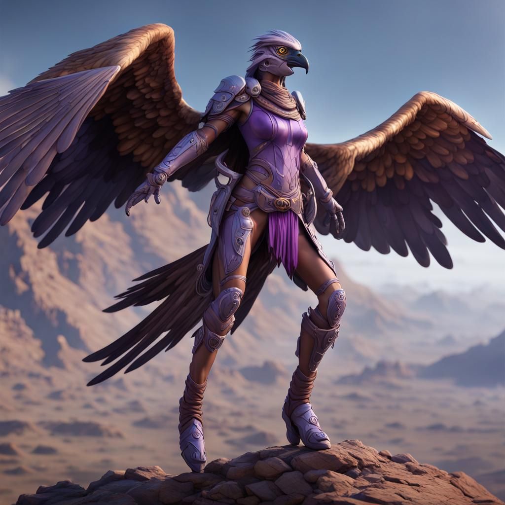 Purple Falcon Humanoid in Dark Fantasy Style