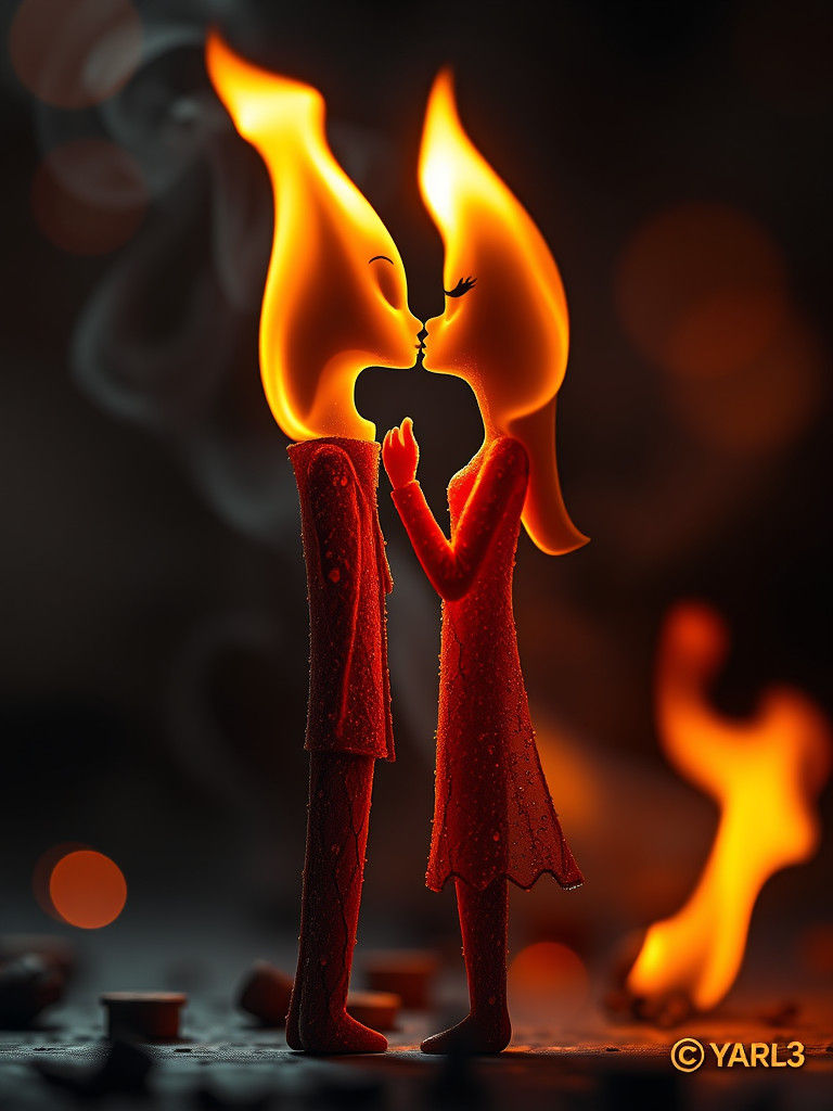 Burning Matches Kiss: Fiery Digital Illustration