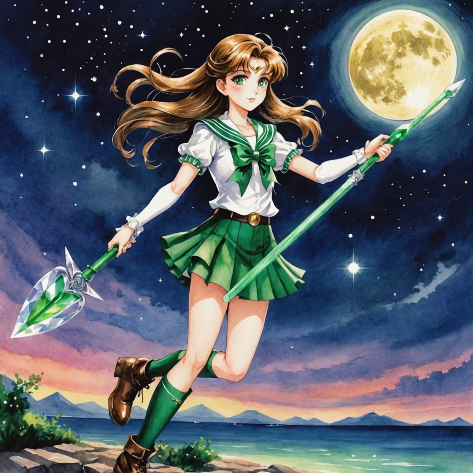 Anime Sailor Jupiter with Crystal Moon Stick