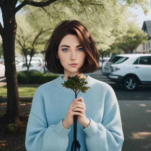 Surprised Girl with Tree Branch