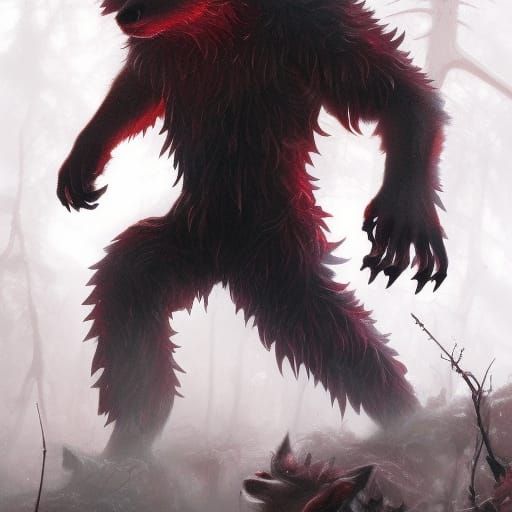 Cyberpunk Metallic Werewolf in a Dark Forest