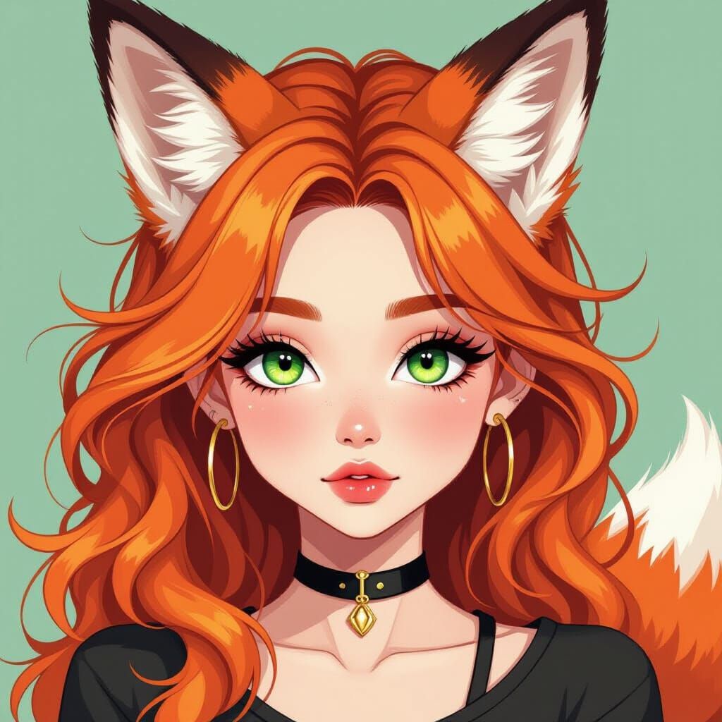 Fox-Eared Girl Portrait in Cartoon Style