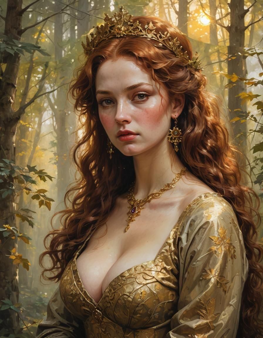 Medieval Polish Queen in Golden Robes, Dark Fantasy Portrait