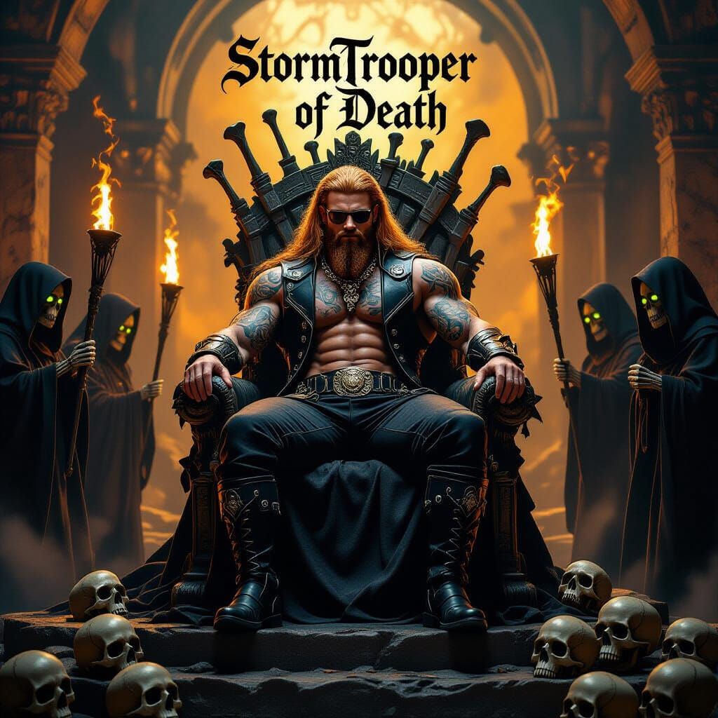 Wrestler King on Bone Throne in Gothic Chamber