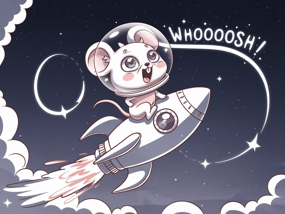 Chibi Mouse on Firework Rocket in Night Sky