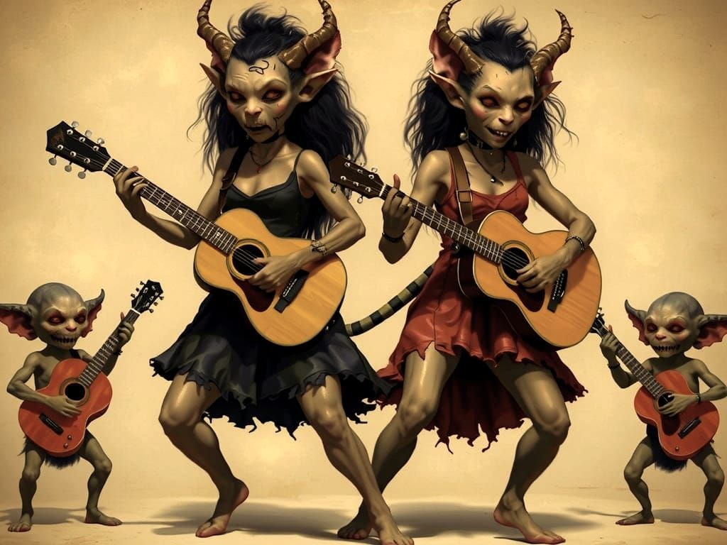 Demonic Imps Playing Guitars in Dark Fantasy Style