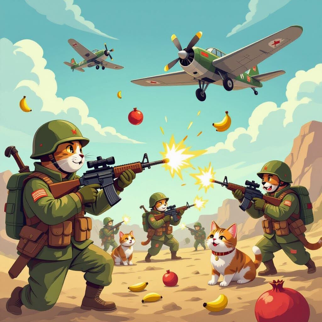 Funny Cat War with Banana Guns and Fruit Bombs