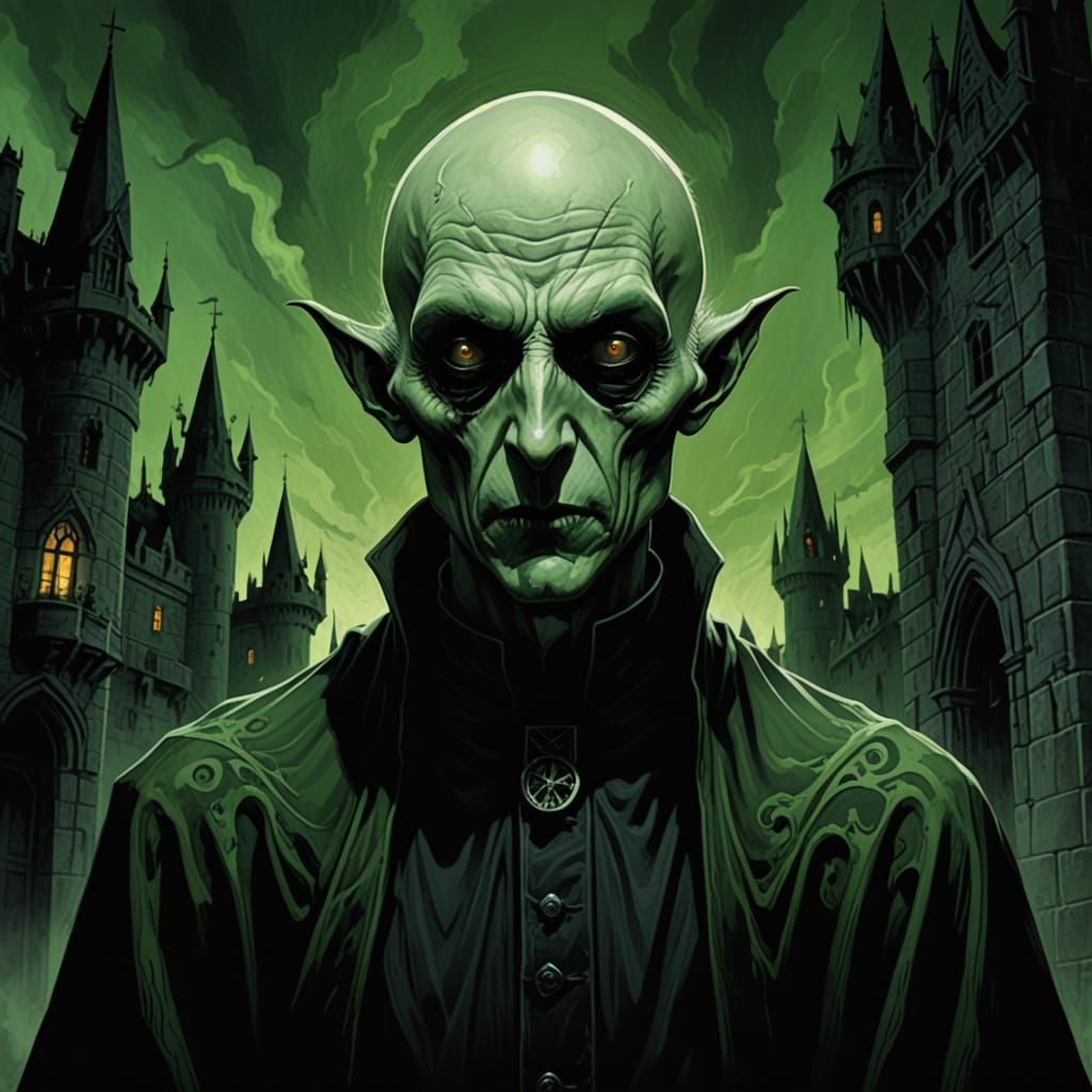 Eerie Green Nosferatu in Dark Castle Graphic Novel Art