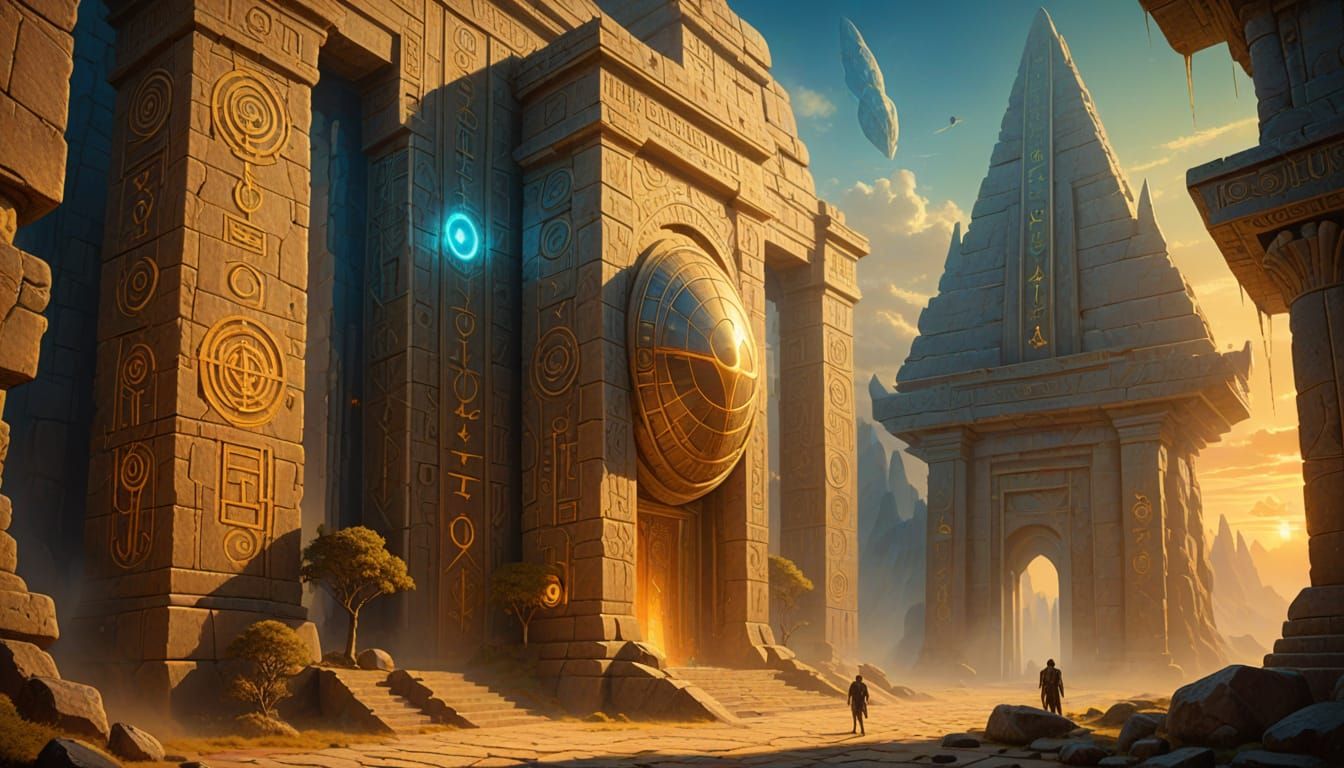 Surreal Alien Architecture with Glowing Runes