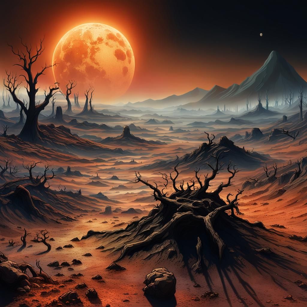 Barren Polluted Planet with Dying Sun