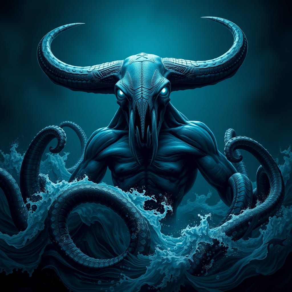 Kraken-Minotaur Hybrid in Dark Gothic Style