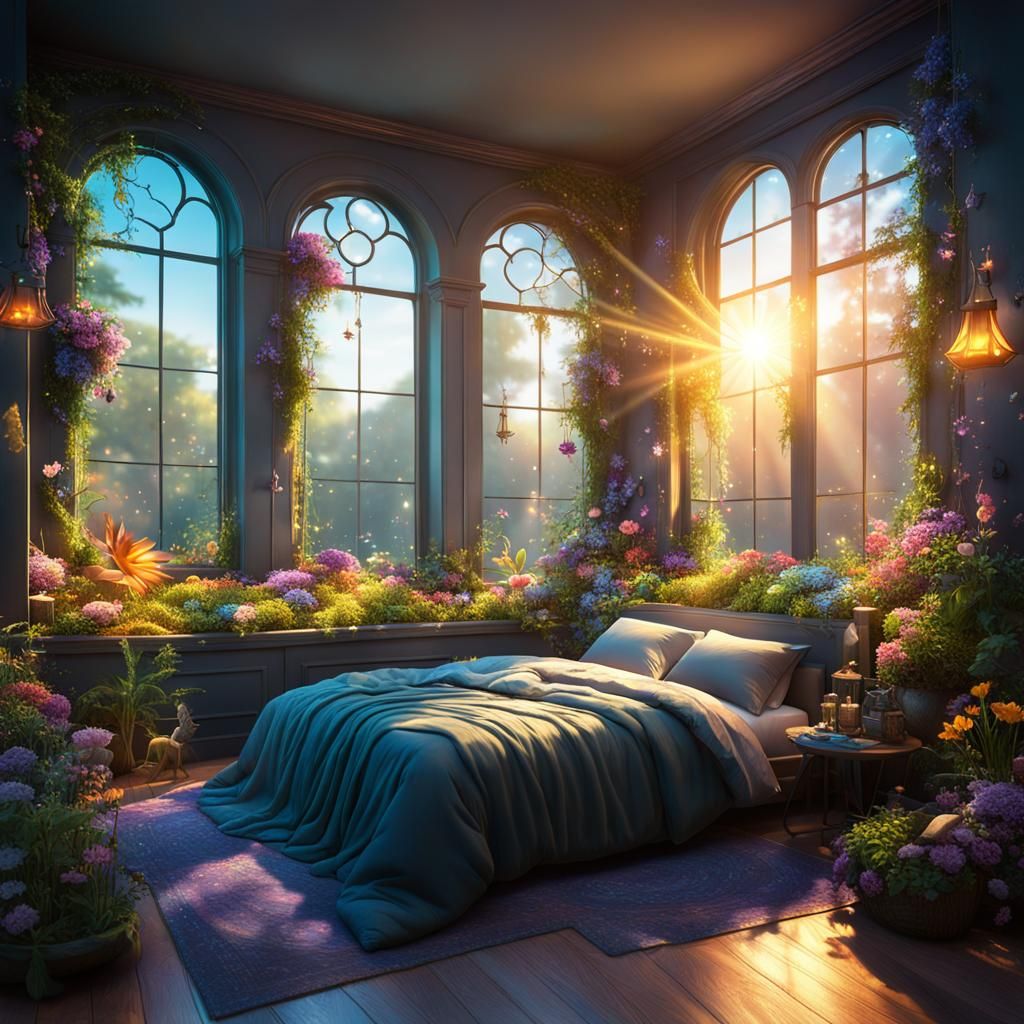 Fantasy Fairy Garden Bedroom in Cartoon Style