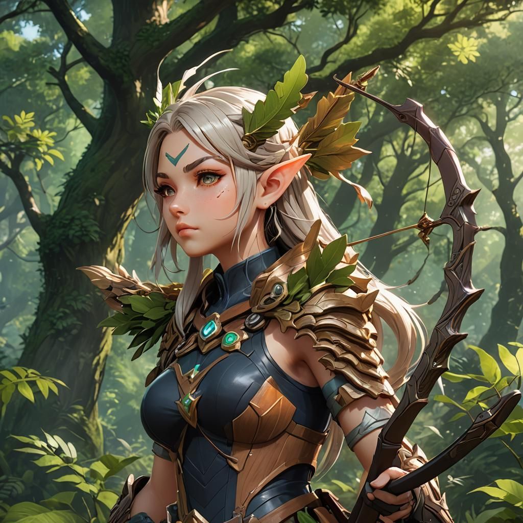Oak Archer Monster Girl Amidst Lush Foliage